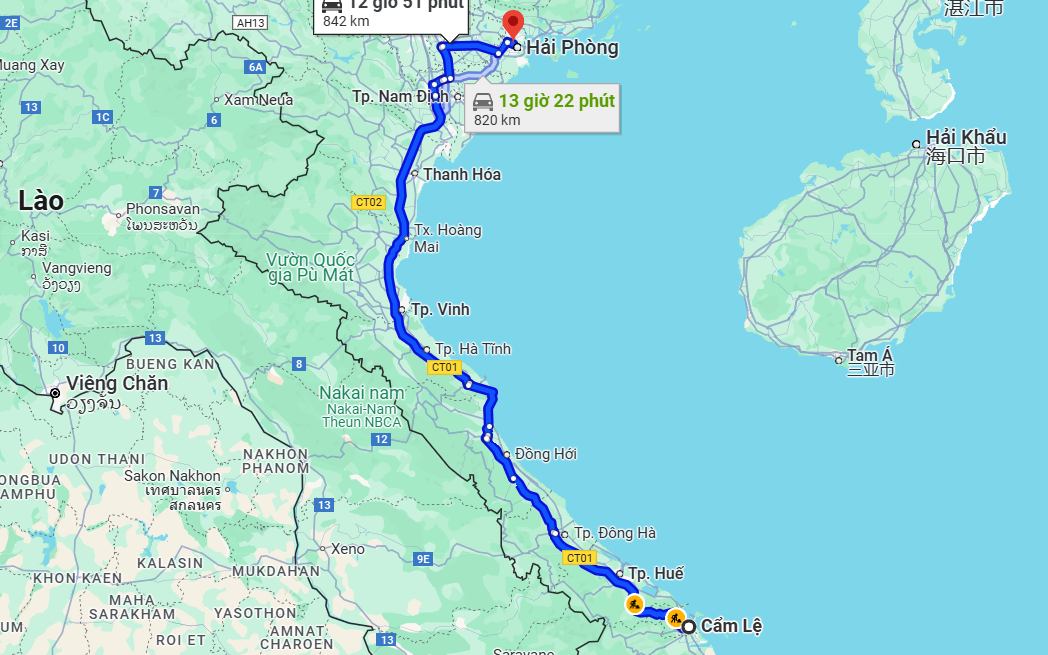 xe khách cẩm lệ đà nẵng đi bến xe thượng lý hải phòng