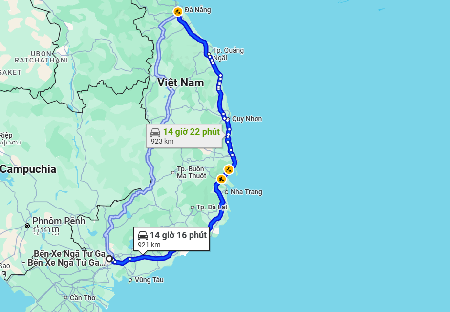 xe khách bến xe ngã tư ga sài gòn đi đà nẵng dọc quốc lộ 1a