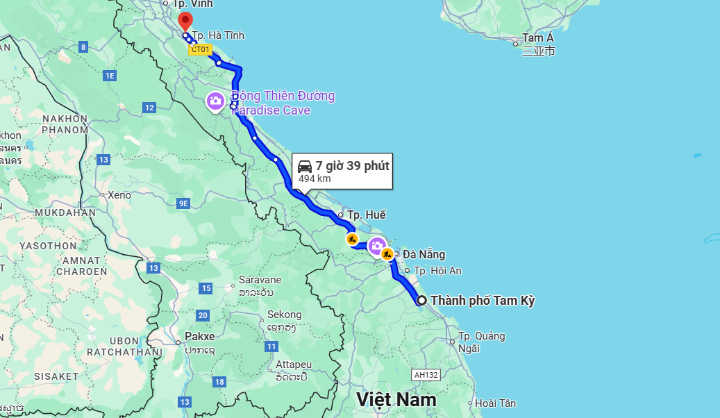 xe khách Tam Kỳ Quảng Nam đi Bến xe Hà Tĩnh